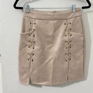 Women's Lace up Bodycon Faux Suede Skirt